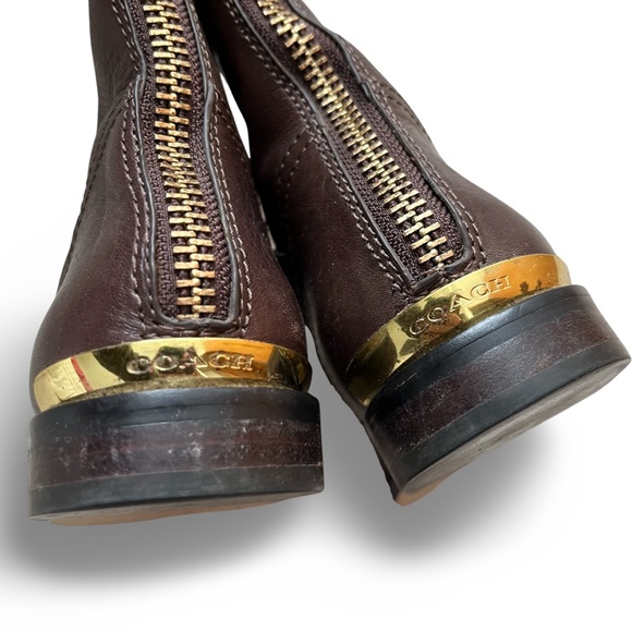 Coach Madeleine Over the Knee Leather Boots Brown with Gold Zippers Size 6 - Picture 3 of 6